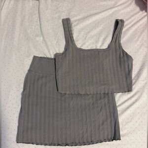 Offline by Aerie Gray Ribbed Skirt Set